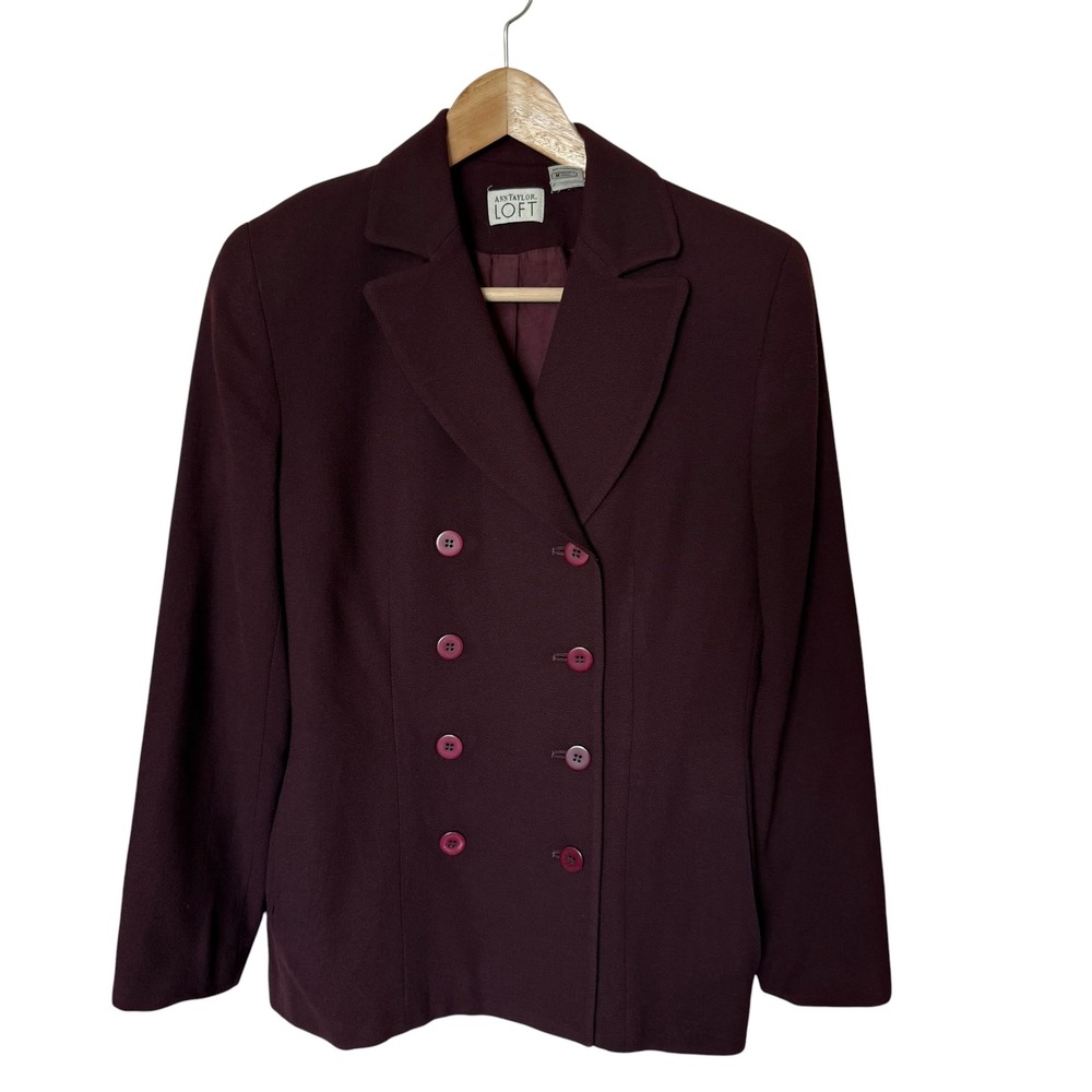 Ann Taylor LOFT Blazer Women 6P Burgundy Excellent Wool Double Breasted Vintage